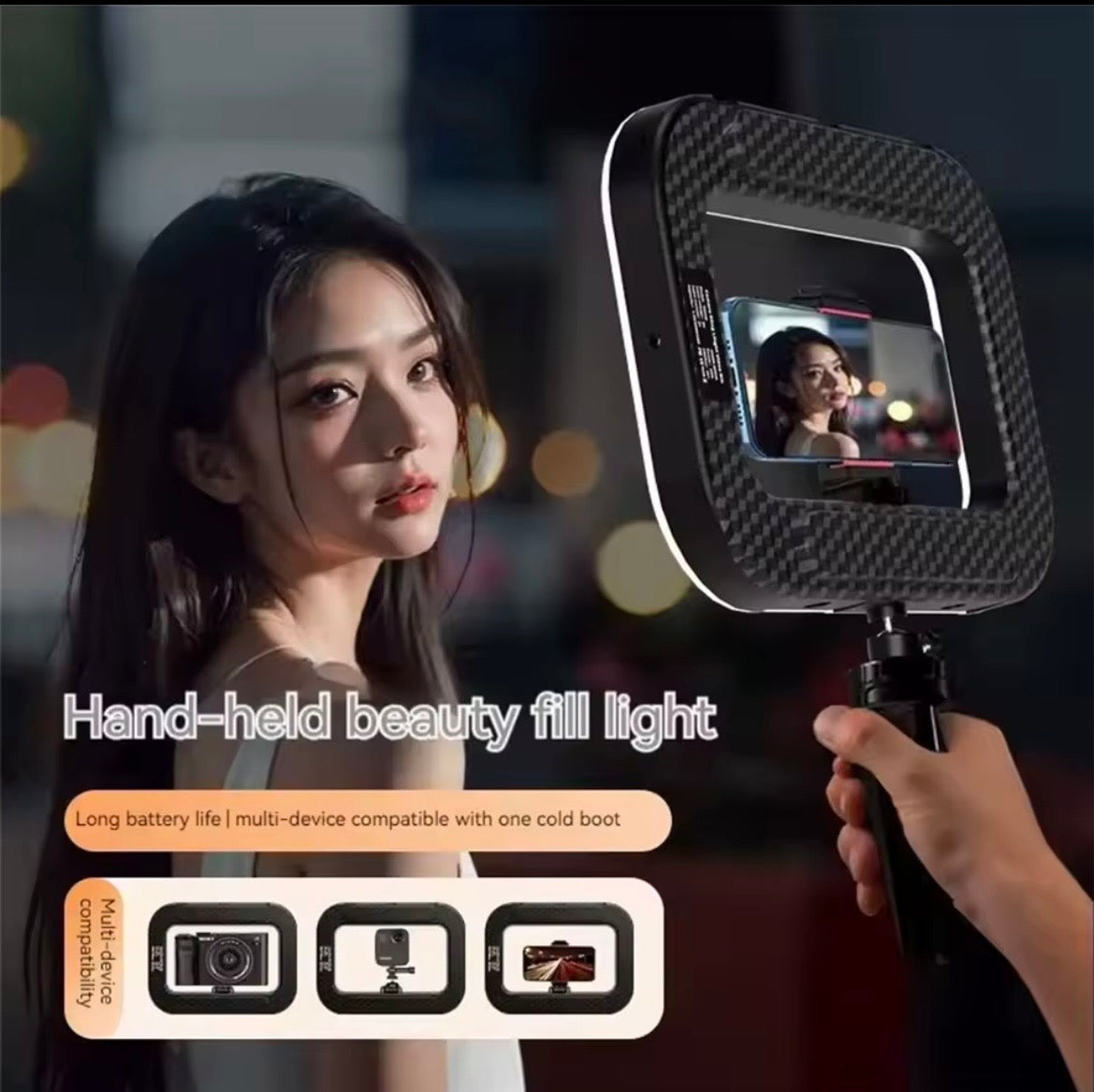 Roreta Handheld Ring LED Rechargeable Portable Mobile Phone Live Broadcast Photography Desktop Rabbit Cage Selfie fill Light